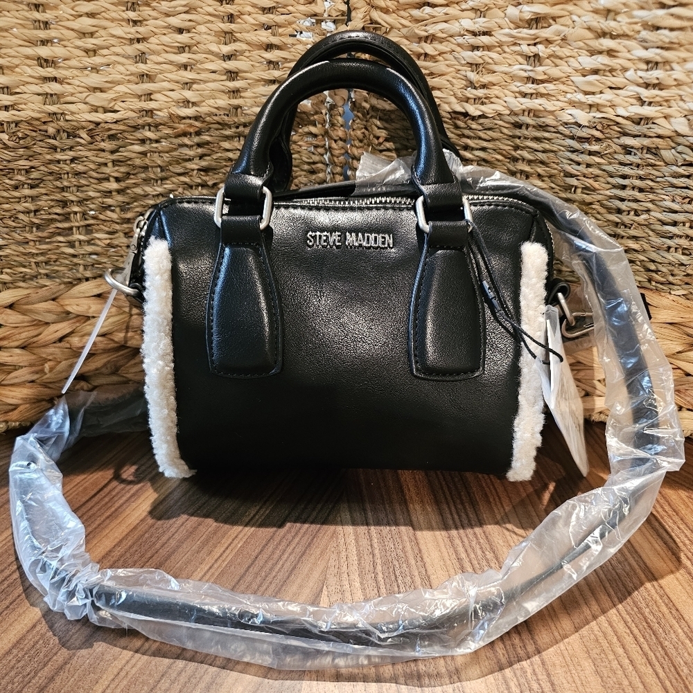 NWT Steve Madden Mini Sherpa Leather Satchel Crossbody Summer Boho Chic Cocktail